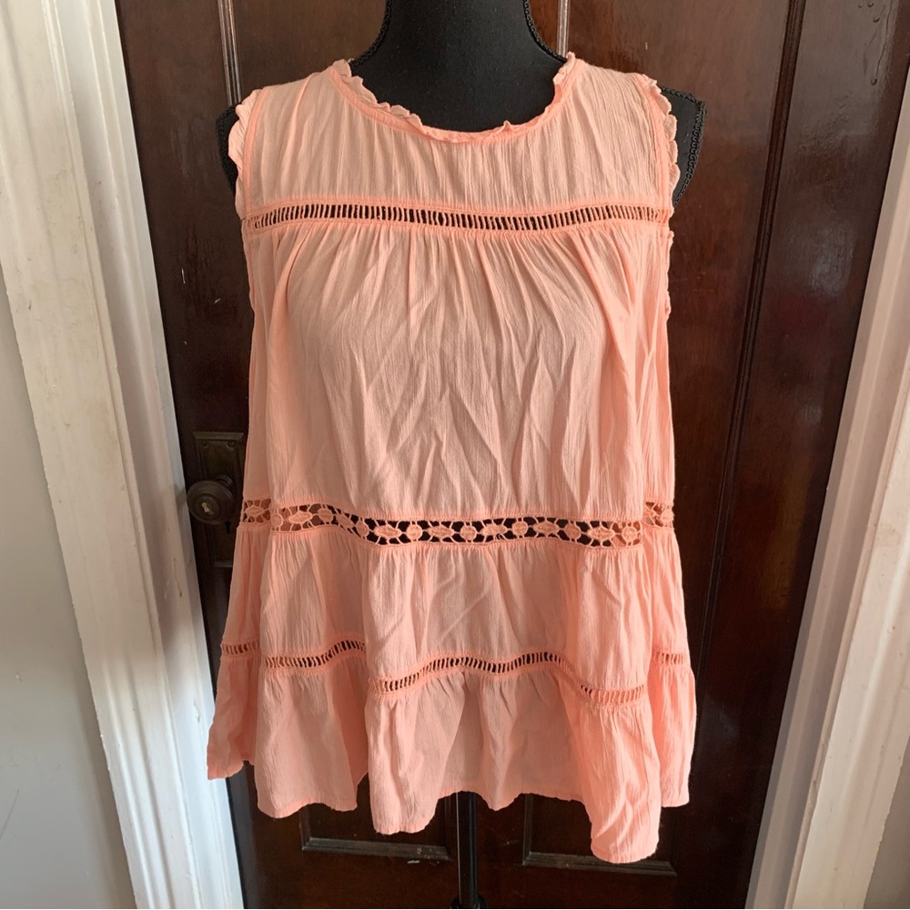 LOFT Orange Sleeveless Tiered Blouse W Eyelets Lightweight MEDIUM